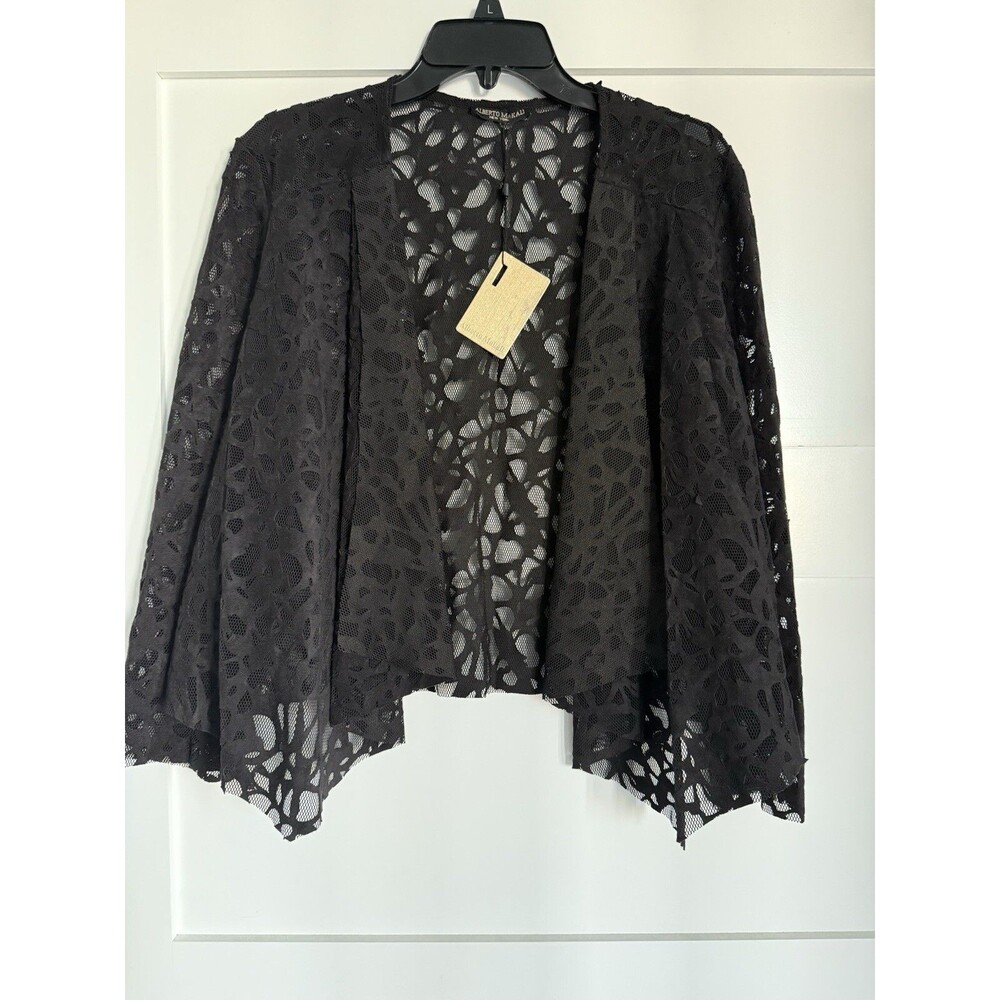Alberto Makali Black Faux Suede Perforated Jacket NEW With Tag Asymmetric Hem